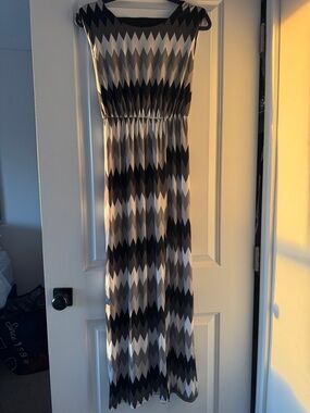 Black and Gray Chevron Maxi Dress -  Patterned Sleeveless Summer Dress